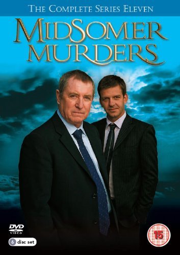 "Midsomer Murders DVD cover featuring two men in suits against a cloudy sky."