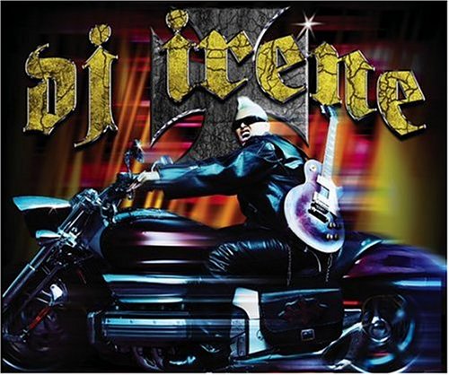 DJ Irene album cover featuring a person on a motorcycle holding a guitar.