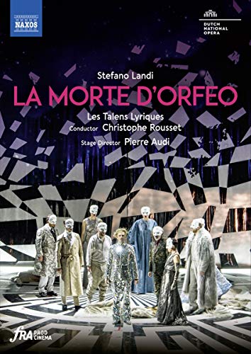 DVD cover for "La Morte D'Orfeo" opera featuring performers on a geometric-patterned stage.