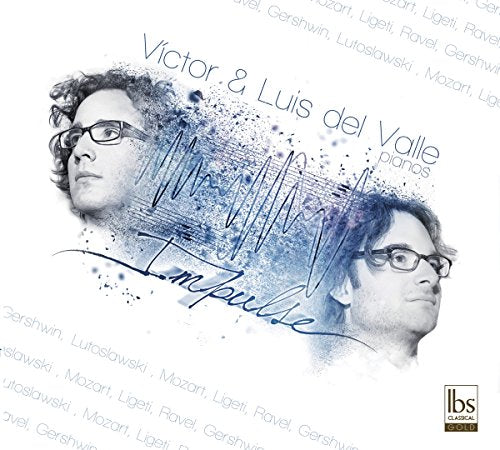 CD cover featuring two pianists, Victor & Luis del Valle, with blue abstract design.