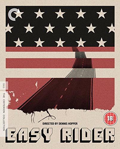 "Easy Rider" Blu-ray cover featuring a stylized American flag and a road image.
