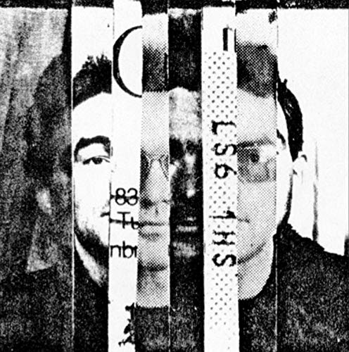 Black and white collage of a man's face with distorted and overlapping features.