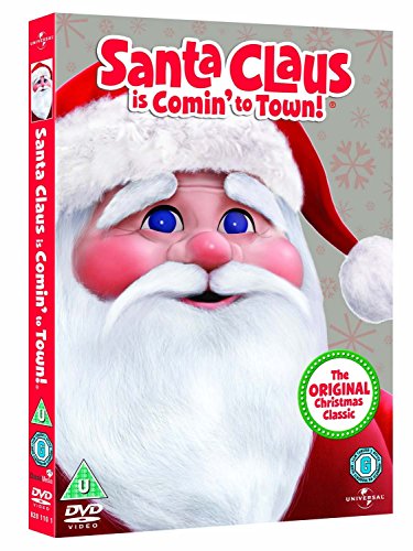 DVD cover for “Santa Claus is Comin’ to Town” featuring Santa’s face.