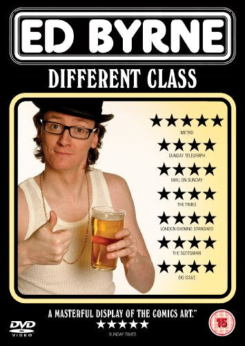 Ed Byrne DVD cover: comedian in a hat holding a glass of beer.