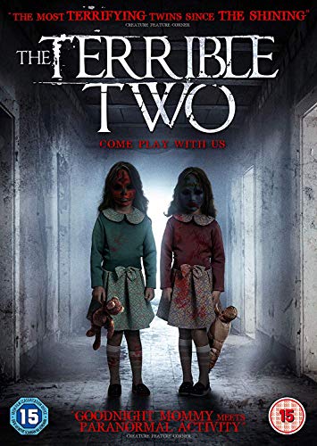 DVD cover for horror film "The Terrible Two" featuring two unsettling girls.