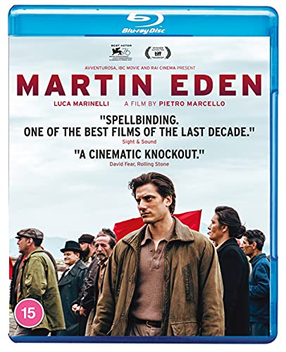 Blu-ray cover for "Martin Eden" featuring a man with a crowd.