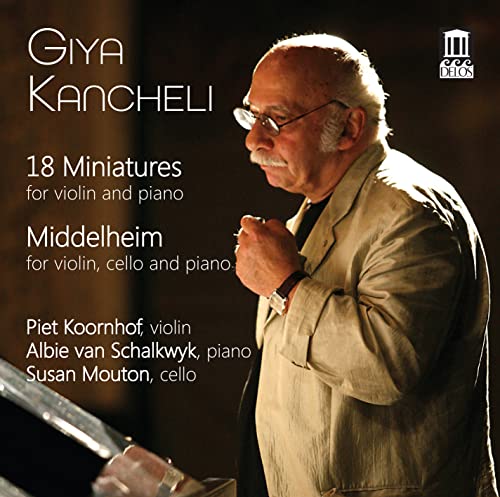 CD cover featuring composer Giya Kancheli’s portrait and title “18 Miniatures.”
