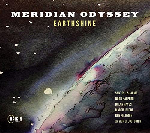 CD cover for Meridian Odyssey’s “Earthshine” with abstract blue and brown textures.