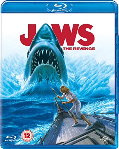 "Blu-ray case for 'Jaws: The Revenge' with a shark and a woman on a boat."