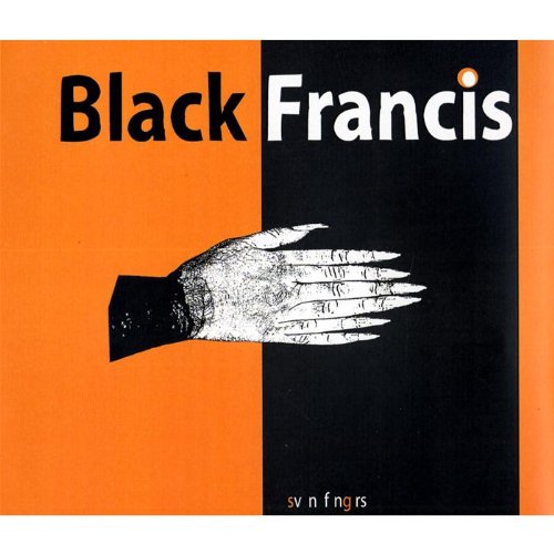 "Album cover with orange and black background, featuring a hand illustration and artist's name."