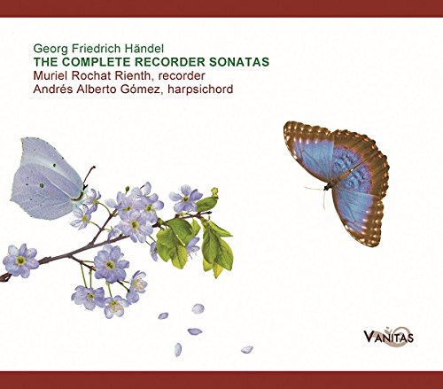 The CD cover for Handel's "The Complete Recorder Sonatas" features a blue butterfly on a branch with flowers, and a blue and brown butterfly.