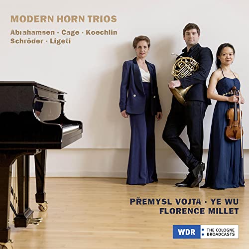 CD cover featuring three musicians with a piano and French horn.