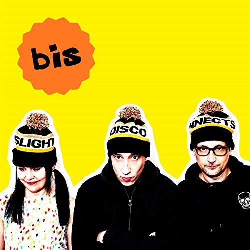 "Three people wearing beanies with text on a bright yellow background with orange badge."