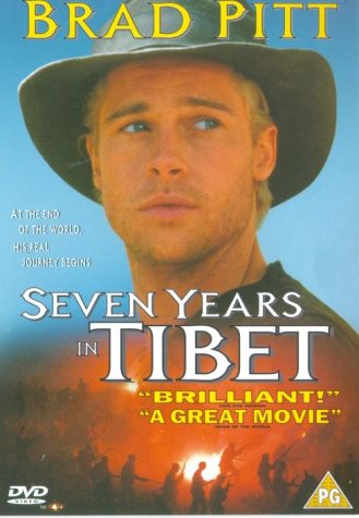 DVD cover for Seven Years in Tibet featuring a close-up of Brad Pitt wearing hat.