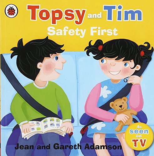"Children's book cover showing boy and girl wearing seatbelts, girl holding a teddy bear."