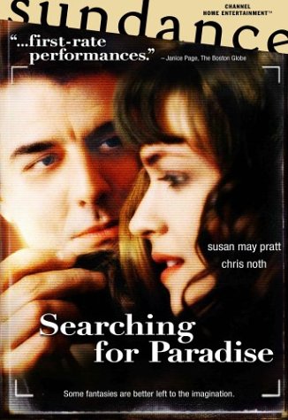 "Movie cover for 'Searching for Paradise' DVD featuring a man and woman in an intimate pose."