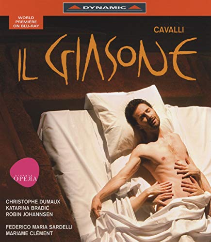 Blu-ray cover for Cavalli’s *Il Giasone* opera, featuring a reclining man.
