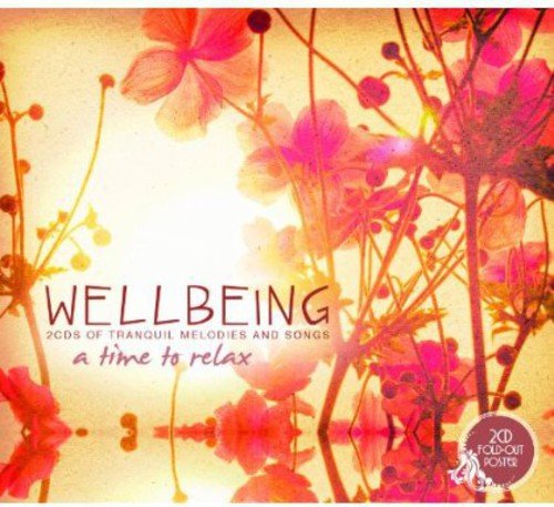 "Album cover with 'Wellbeing' title, floral design, and yellow background."