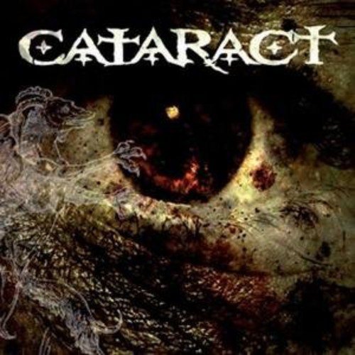 The image depicts a dark, abstract album cover with the title "Cataract" in stylized font. Here is a concise, descriptive alt text: "Dark album cover with 'Cataract' title, abstract eye, and fish illustration."