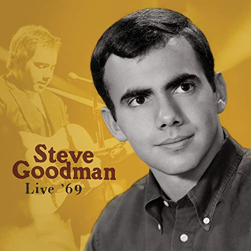 Album cover with a black and white photo of Steve Goodman on orange background.