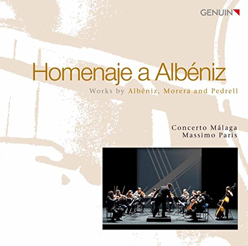 CD cover with "Homenaje a Albeniz" title, featuring an orchestra on stage.