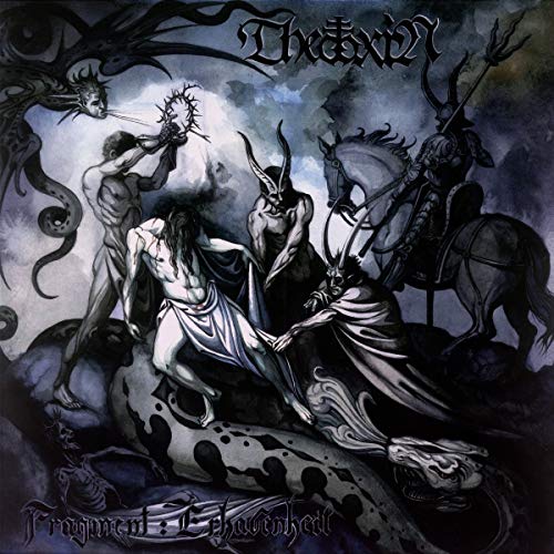 Dark fantasy album cover with figures, a horse, and dramatic swirling smoke.