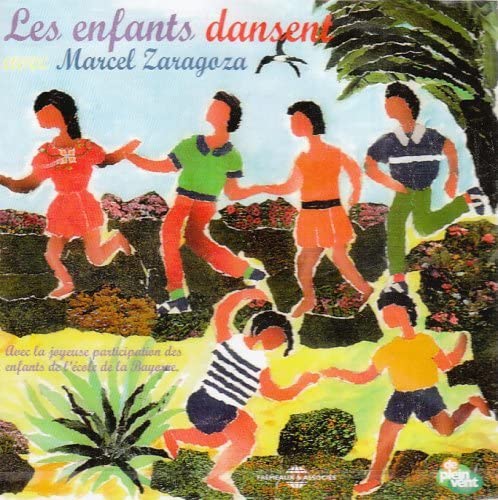 CD cover: Children dancing in a colorful, illustrated landscape.