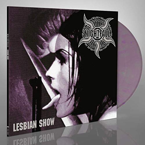 Nightfall" vinyl record cover with a singer and purple haze disc.