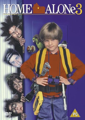 "Home Alone 3 DVD cover featuring a boy with tools standing in front of a door."