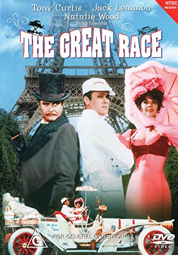 DVD cover for The Great Race featuring three actors and a vintage car.