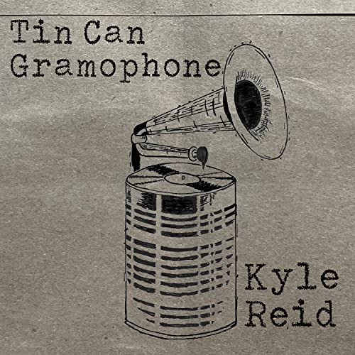Sketch of a gramophone built from a tin can, album artwork.