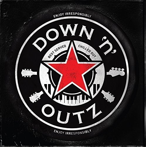 "Black vinyl record cover with a red star and 'Down 'n' Outz' text."