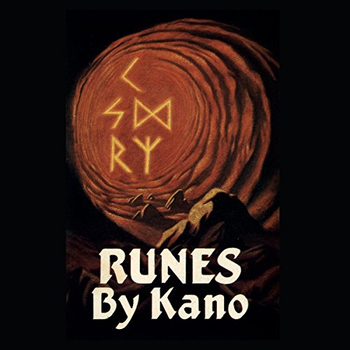 Album cover for "Runes" by Kano, featuring a log with runic symbols and text.