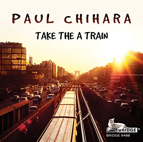 "Album cover with city highway and train tracks, 'Paul Chihara Take The A Train'."