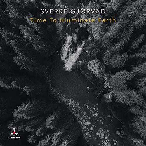 CD cover: aerial view of a forest with a small waterfall.