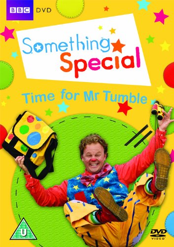 DVD cover featuring Mr Tumble, a man in colourful clothing, on a yellow background.