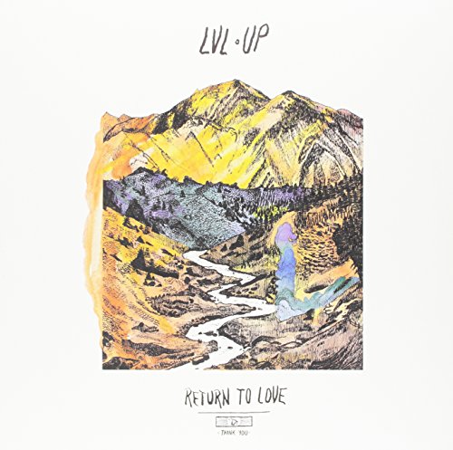 Painted mountain landscape with winding river, album cover for Lvl Up.