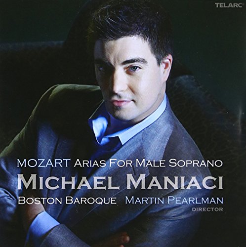 "Mozart Arias for Male Soprano" CD cover featuring a man in a suit.