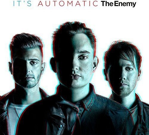 "Album cover featuring three men with serious expressions, blue and red tint."