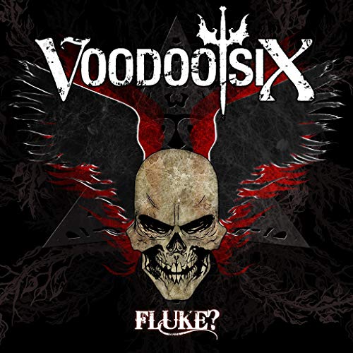 Voodoo Six "Fluke" CD cover: skull with red wings, dark background.