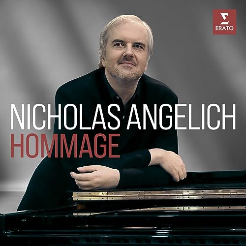 Nicholas Angelich portrait at a piano, album cover for "Hommage.