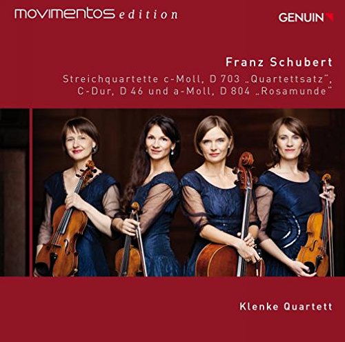CD cover with four women in blue holding string instruments, against a red background.
