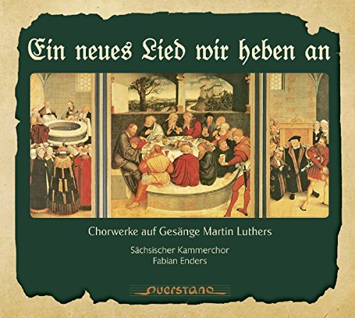 "CD cover with medieval painting of people gathered around a baptismal font."