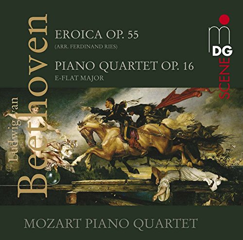 CD cover featuring a classical battle painting with text "Beethoven" and "Mozart Piano Quartet".
