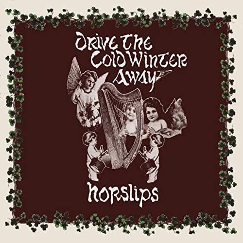 "Album cover with cherubs and harp on maroon background, surrounded by shamrocks."