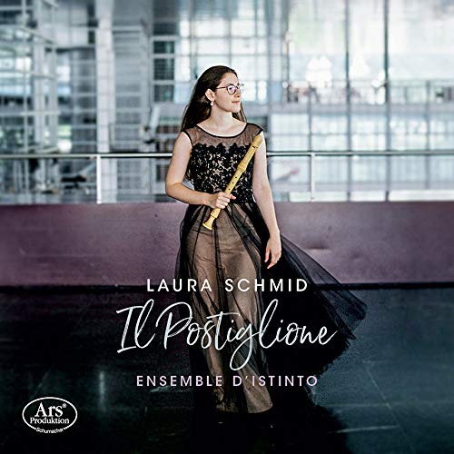"Album cover featuring a woman holding a flute, wearing a black dress."