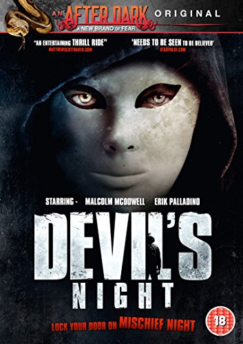 DVD cover for horror film "Devil's Night" featuring a masked face.