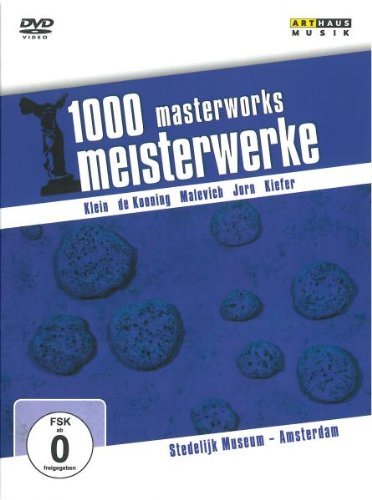 Blue DVD cover with white text, featuring "1000 masterworks meisterwerke" and abstract shapes.