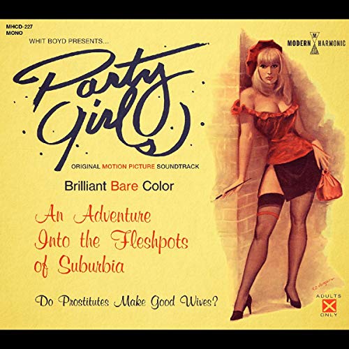 "Vintage yellow album cover featuring a woman in a red dress and black skirt."