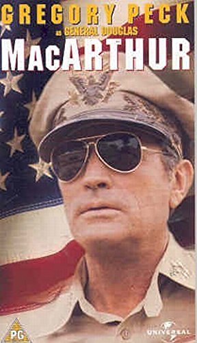 DVD cover featuring Gregory Peck as General MacArthur in military attire and cap.